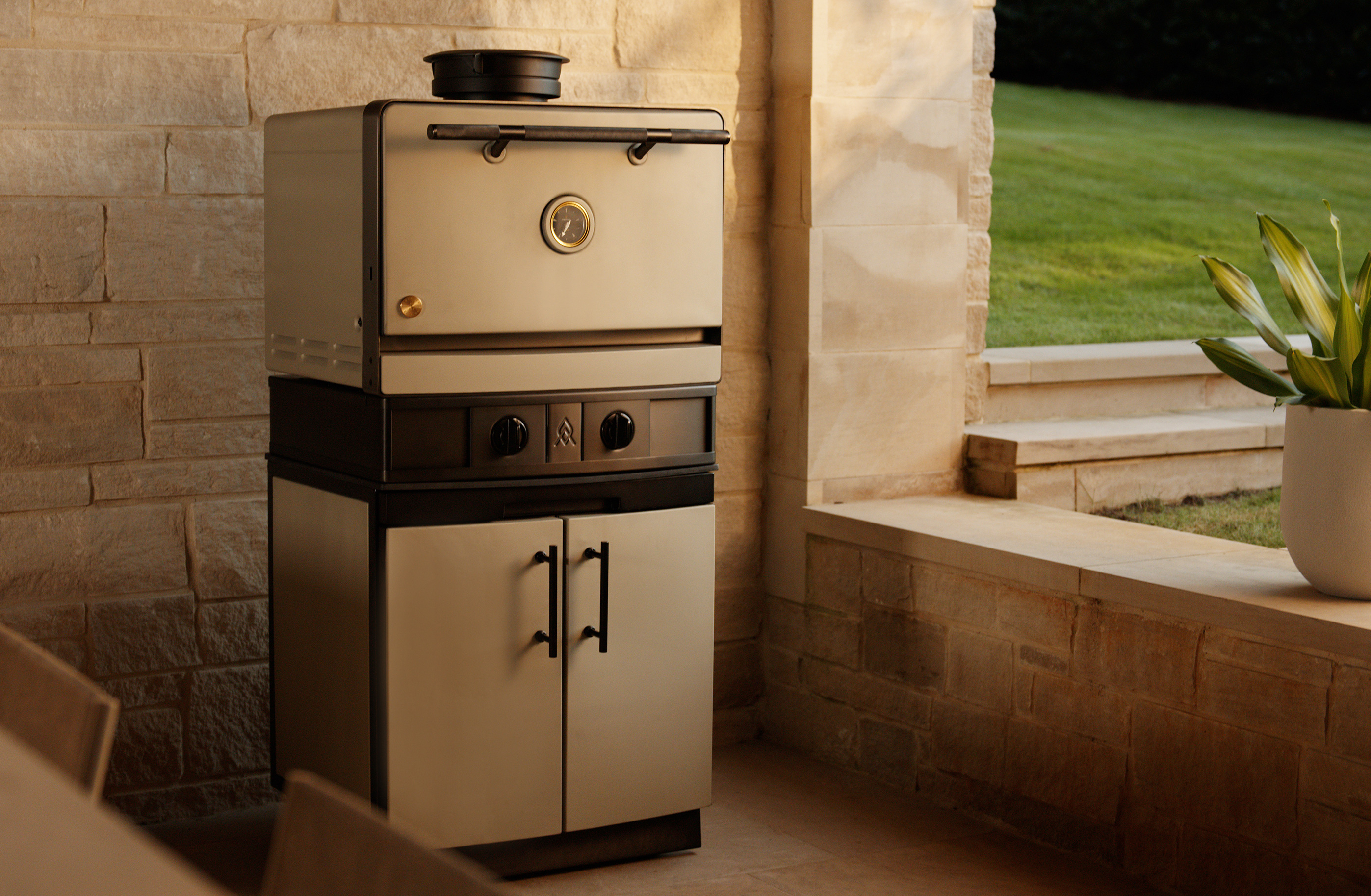 Emberhaus Fire Oven installed in a luxury outdoor kitchen, highlighting its sleek design, premium materials, and modern craftsmanship.