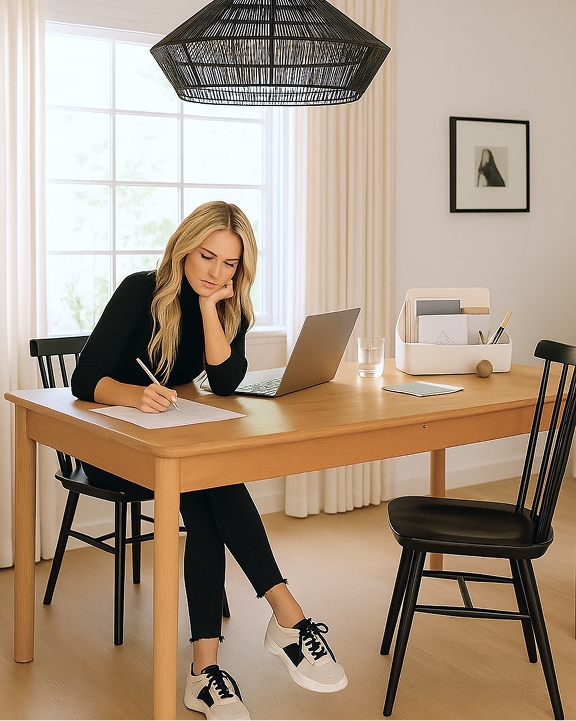 Designer sitting at a desk sketching outdoor kitchen plans