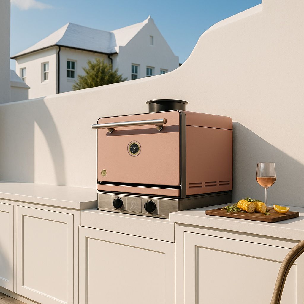 Rose Gold Fire Oven installed in an Alys Beach outdoor kitchen.